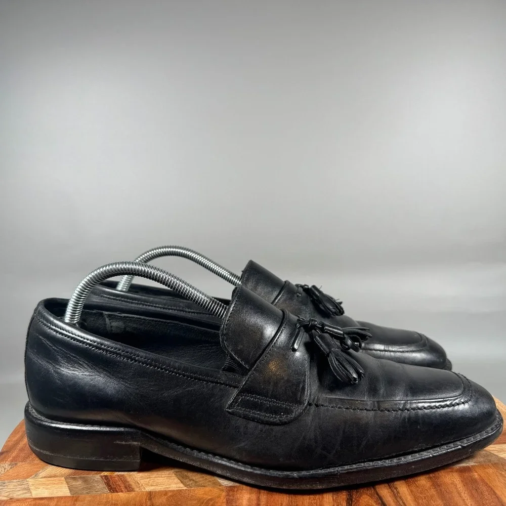 J Murphy Johnston Murphy Mens Black Leather Tassel Loafers Square Toe 9.5 M